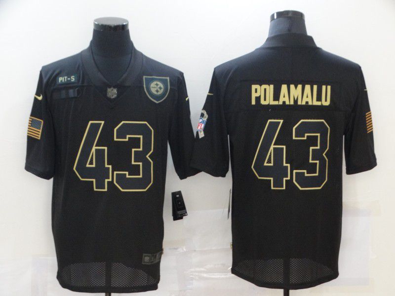 Men Pittsburgh Steelers #43 Polamalu Black gold lettering 2020 Nike NFL Jersey